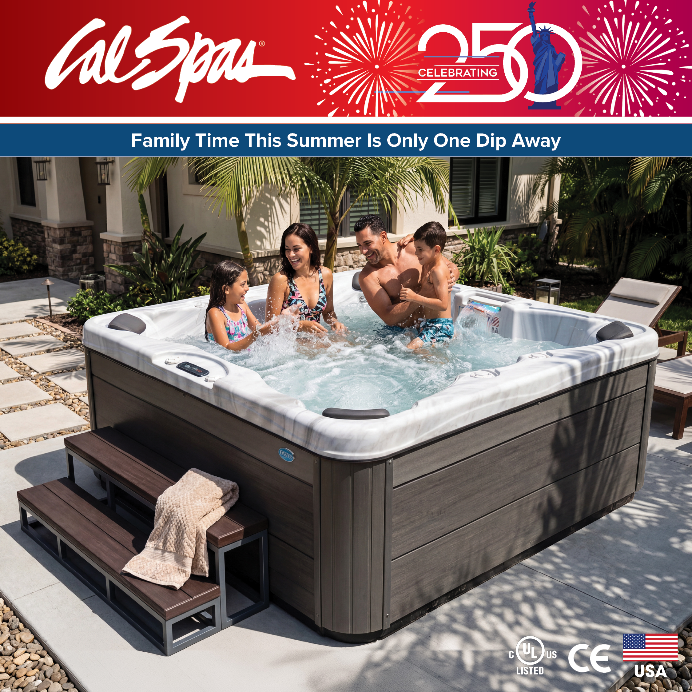 Calspas hot tub being used in a family setting - Gallipolois
